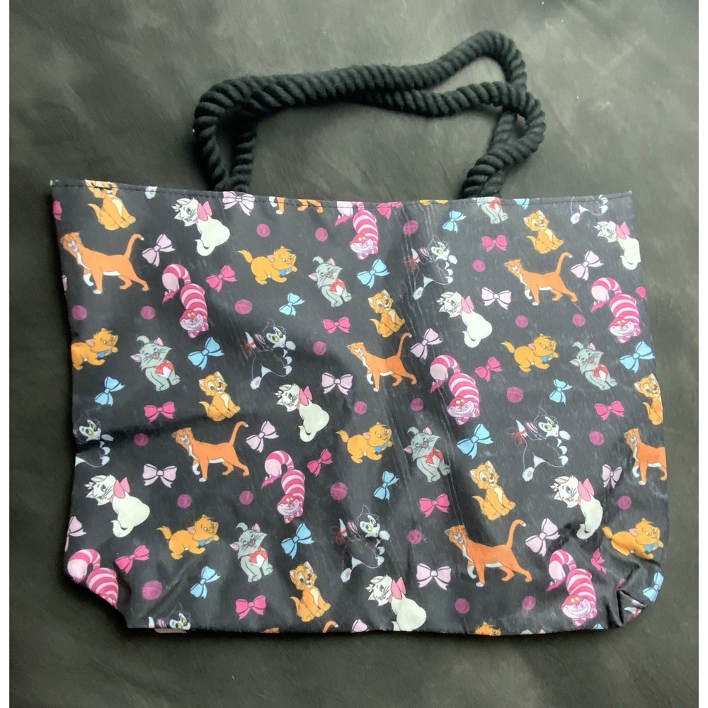 Cheshire Aristocat Figaro Cats Tote Bag Travel Beach Carry-on Print Black Disney